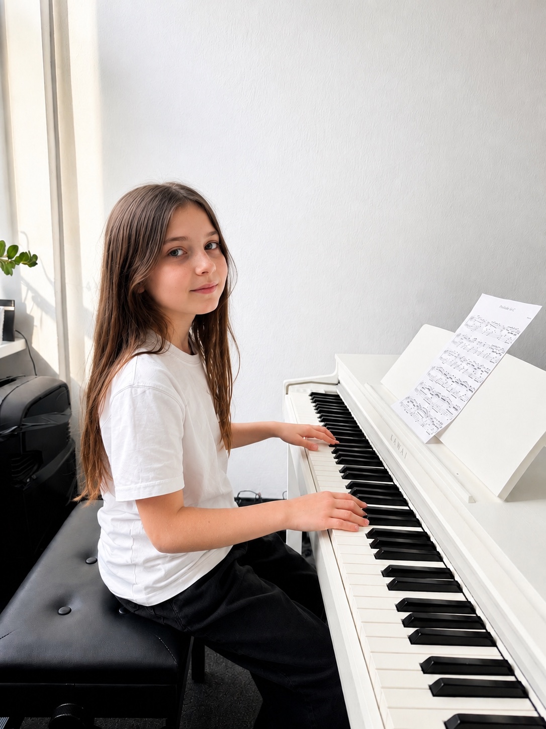 Uczennica podczas lekcji gry na pianinie w Bieganowska Music Academy